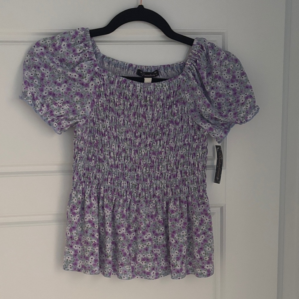 Xhilaration Lavender Floral Smocked Blouse
